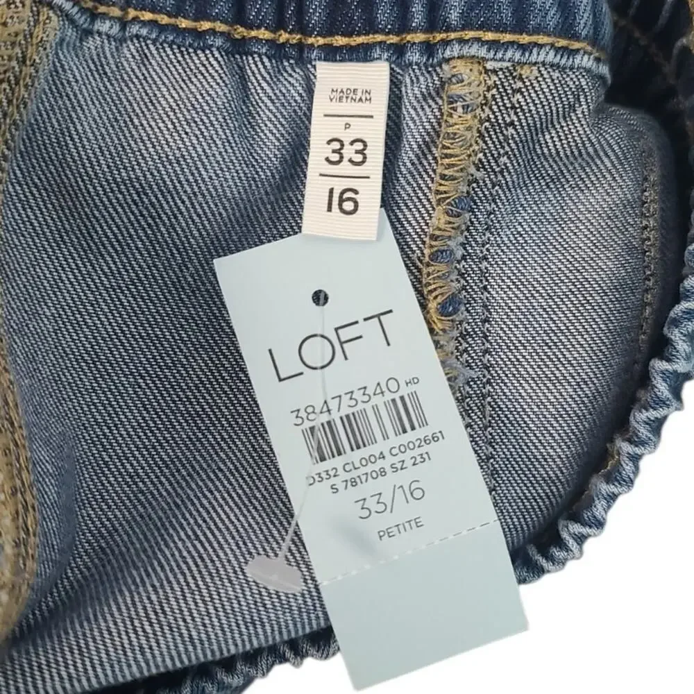 LOFT Denim Pull On Shorts 16 33 NWT Elastic Tie Waist Pocket Cotton Blend